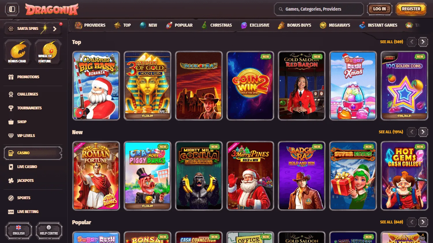 Dragonia Casino desktop casino games area